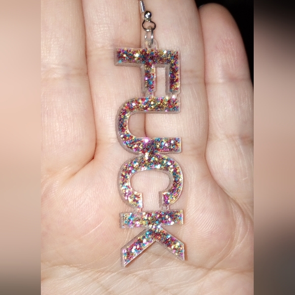 NEW! Sparkling Bold " F U C K " Statement Dangle Earrings - ADULT 18+ ONLY - Picture 7 of 7